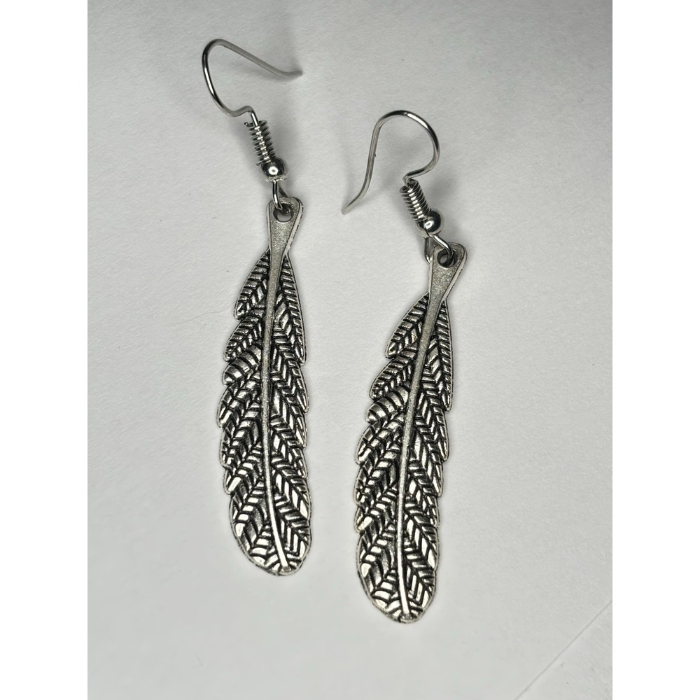 Feather Dangle Earrings Metal Boho Festival Western Hippie Drop Sliver Tone